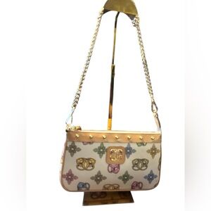 Sharif original by sharif multi color shoulder/crossbody bag gold chain leopard